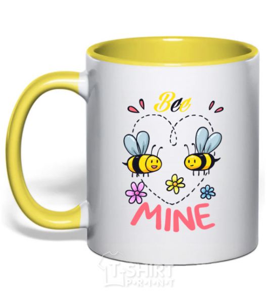 Mug with a colored handle Bee mine yellow фото