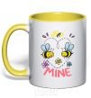 Mug with a colored handle Bee mine yellow фото