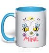 Mug with a colored handle Bee mine sky-blue фото