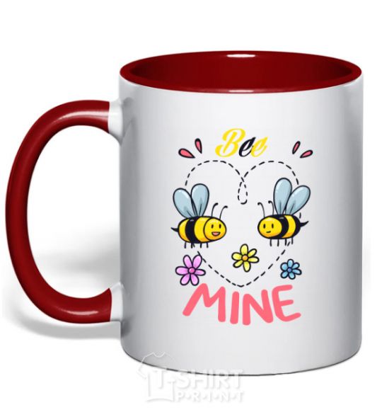 Mug with a colored handle Bee mine red фото