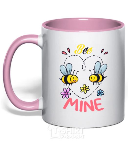 Mug with a colored handle Bee mine light-pink фото