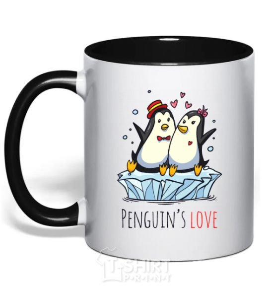 Mug with a colored handle Penguin's love black фото