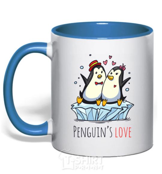 Mug with a colored handle Penguin's love royal-blue фото