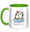 Mug with a colored handle Penguin's love kelly-green фото