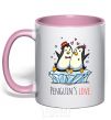 Mug with a colored handle Penguin's love light-pink фото