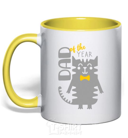 Mug with a colored handle Dad of the year yellow фото