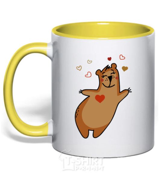 Mug with a colored handle Mama bear yellow фото