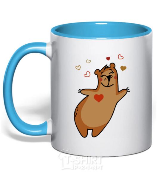 Mug with a colored handle Mama bear sky-blue фото