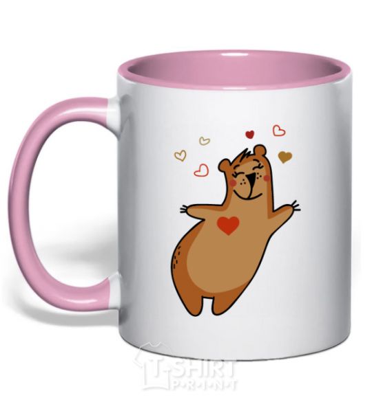 Mug with a colored handle Mama bear light-pink фото