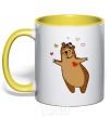 Mug with a colored handle Papa bear yellow фото