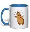 Mug with a colored handle Papa bear royal-blue фото