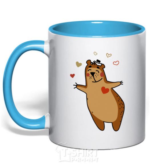 Mug with a colored handle Papa bear sky-blue фото