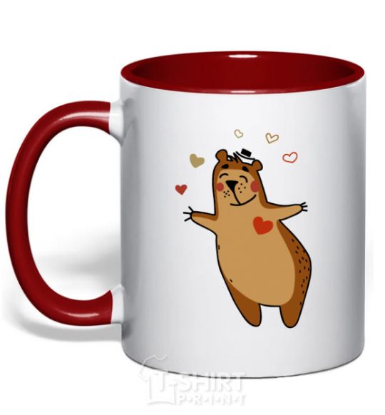 Mug with a colored handle Papa bear red фото