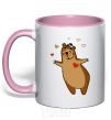 Mug with a colored handle Papa bear light-pink фото
