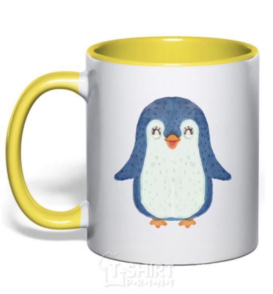 Mug with a colored handle Dad penguin yellow фото