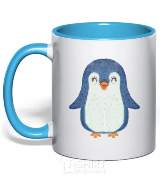 Чашка с цветной ручкой Dad penguin Голубой фото
