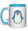 Mug with a colored handle Dad penguin sky-blue фото