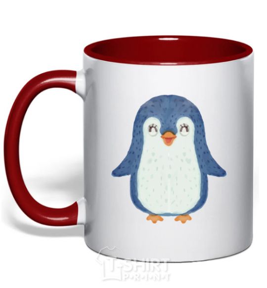 Mug with a colored handle Dad penguin red фото
