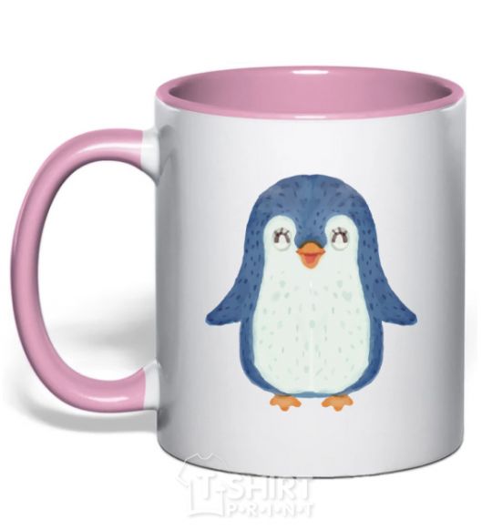 Mug with a colored handle Dad penguin light-pink фото