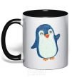Mug with a colored handle Kid penguin black фото