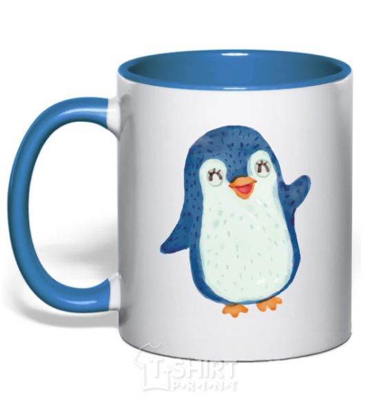 Mug with a colored handle Kid penguin royal-blue фото