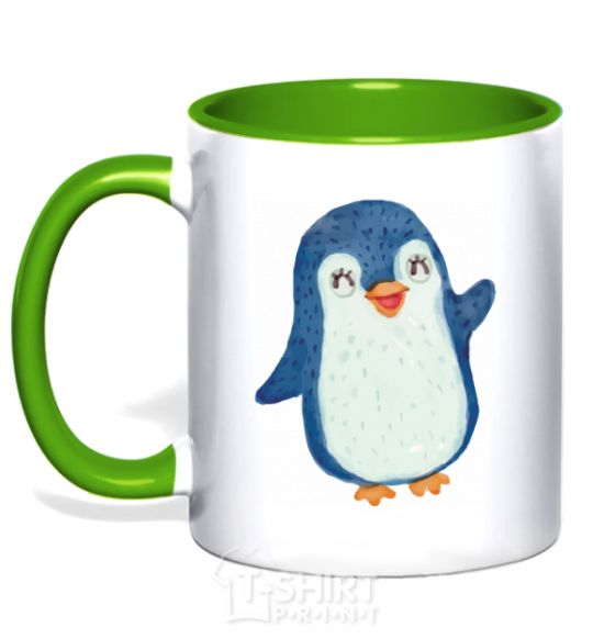 Mug with a colored handle Kid penguin kelly-green фото