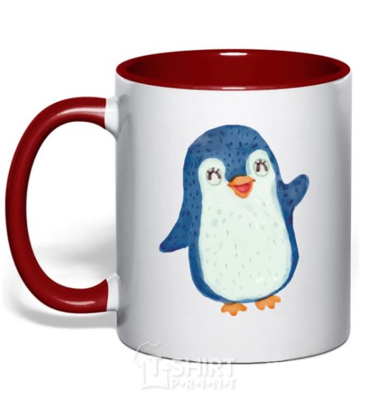 Mug with a colored handle Kid penguin red фото