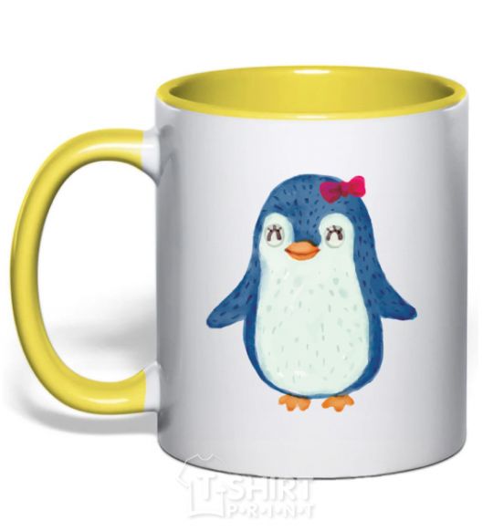 Mug with a colored handle Mom penguin yellow фото