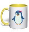 Mug with a colored handle Mom penguin yellow фото