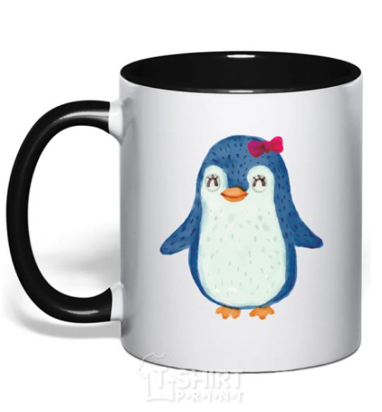 Mug with a colored handle Mom penguin black фото