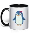 Mug with a colored handle Mom penguin black фото