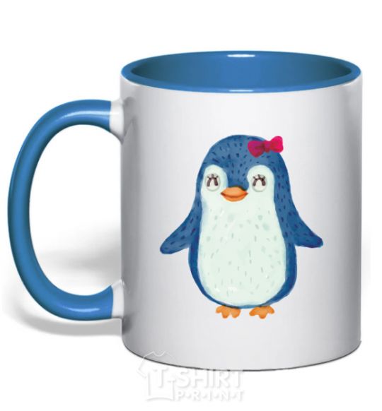 Mug with a colored handle Mom penguin royal-blue фото