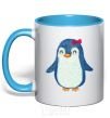 Mug with a colored handle Mom penguin sky-blue фото