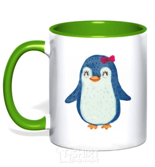 Mug with a colored handle Mom penguin kelly-green фото