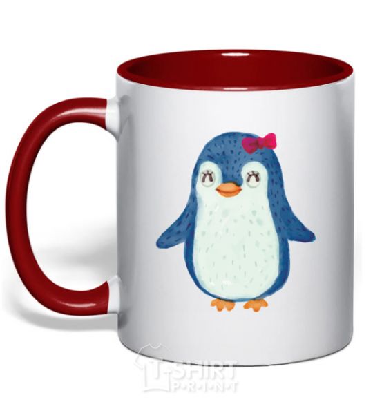 Mug with a colored handle Mom penguin red фото