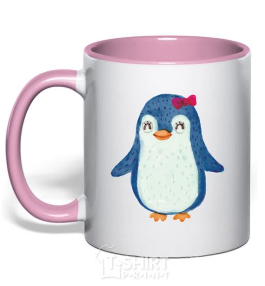 Mug with a colored handle Mom penguin light-pink фото