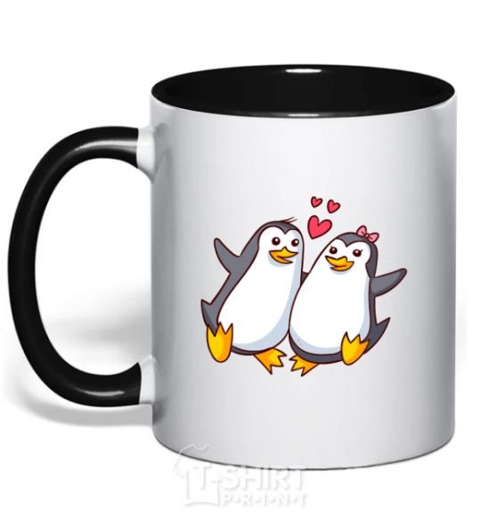 Чашка с цветной ручкой Пара пингвинов Черный фото