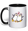 Mug with a colored handle A pair of penguins black фото