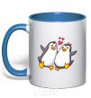 Mug with a colored handle A pair of penguins royal-blue фото
