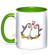 Mug with a colored handle A pair of penguins kelly-green фото
