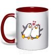 Mug with a colored handle A pair of penguins red фото