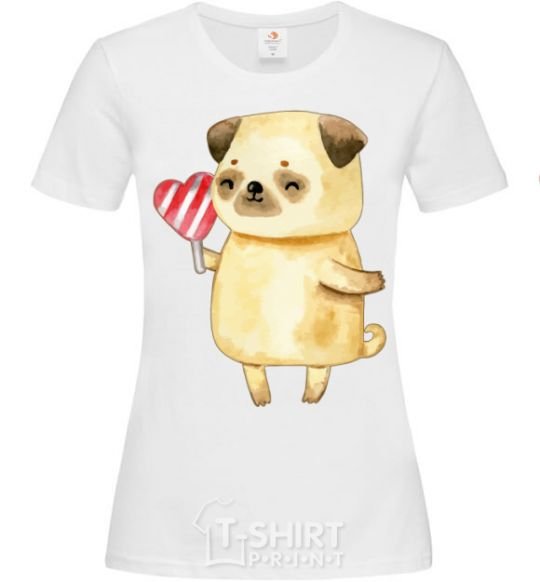 Женская футболка Love pug girl Белый фото