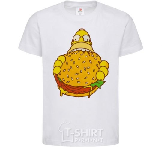 Kids T-shirt Homer's eating a burger White фото