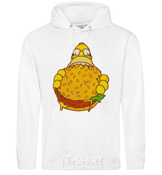 Men`s hoodie Homer's eating a burger White фото