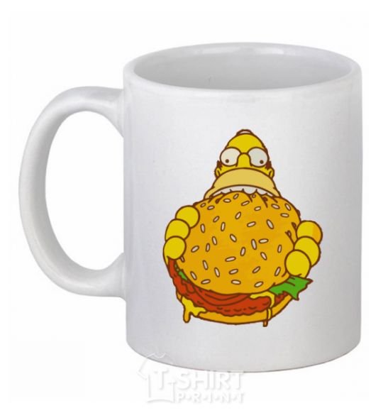 Ceramic mug Homer's eating a burger White фото