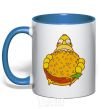 Mug with a colored handle Homer's eating a burger royal-blue фото