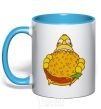 Mug with a colored handle Homer's eating a burger sky-blue фото