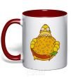 Mug with a colored handle Homer's eating a burger red фото