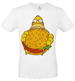 Men's T-Shirt Homer's eating a burger White фото