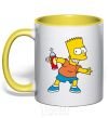Mug with a colored handle Bart with a canister yellow фото